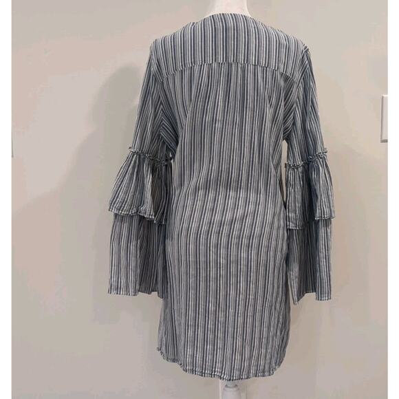 BCBGMAXAZRIA Charlyze Boho Women's L Whimsical Blue White Bell Sleeve Dress - Picture 7 of 15